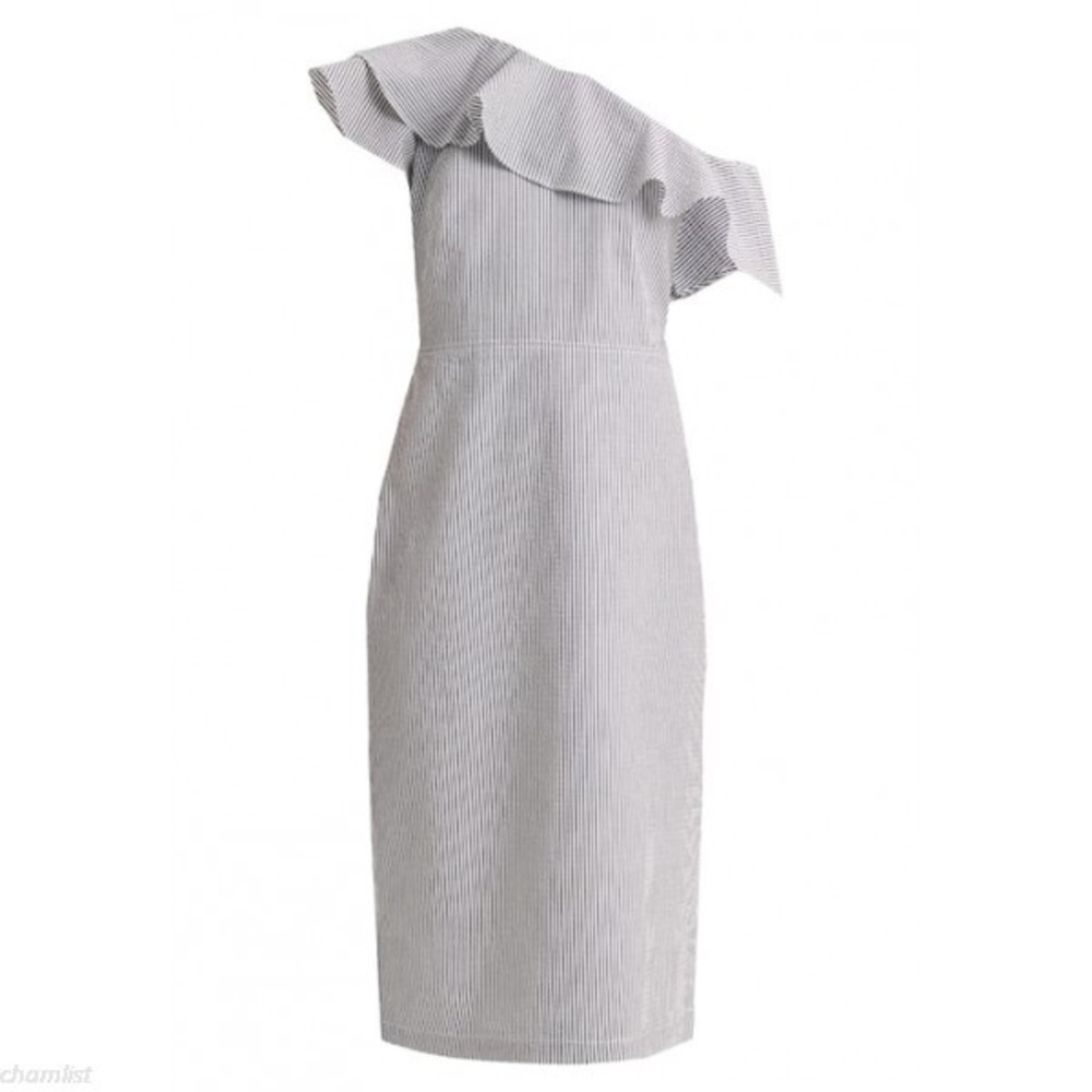 Banana Republic Seersucker Off the Shoulder Dress